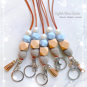 Badge d'identification et lanière porte-clés | Motifs en bois naturel avec cordon en paracorde | Perles en bois et en silicone | Lanière pour enseignant/infirmière | Porte-clés |