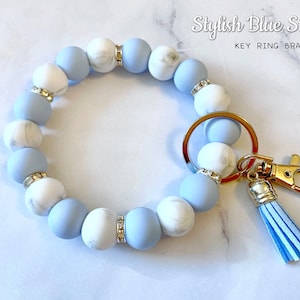 Elegante llavero de pulsera / Pulsera llavero personalizada / Hermosos diamantes de imitación y borlas / Cuentas de silicona / Porta llaves / Regalo personalizado