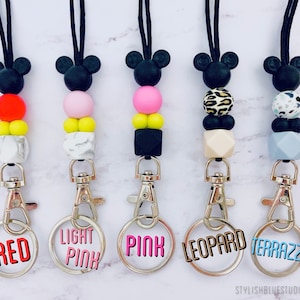 Badge d'identification et porte-clés lanière/porte-clés | Mickey | Perles de paracorde et de silicone durables | Lanière pour professeur | Lanière d'infirmière
