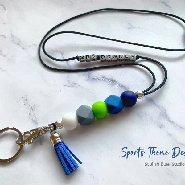 Sports Theme ID Badge and Keys Lanyard | Hockey Baseball Basketball Soccer Football Leagues | Teacher Nurse Team Captain Manager