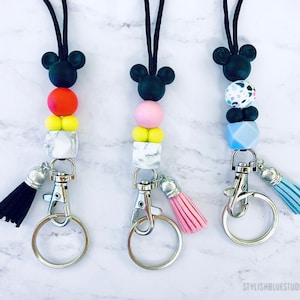 ID Badge and Keys Holder Lanyard/Keychain | Mickey Mouse | Durable Paracord & Silicone Beads | Teacher Lanyard | Nurse Lanyard