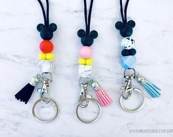 ID Badge and Keys Holder Lanyard/Keychain | Mickey Mouse | Durable Paracord & Silicone Beads | Teacher Lanyard | Nurse Lanyard