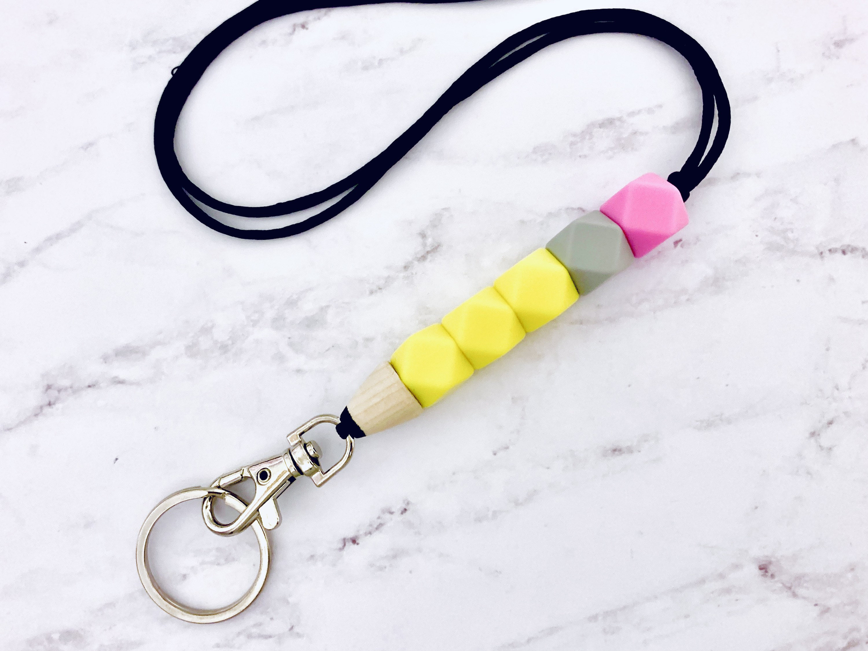Stylish Yellow Pencil Design ID Badge & Key Holder Wood Etsy