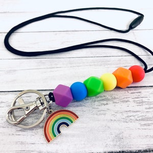Cordón para identificación y llaves arcoíris / Llavero con cuentas / Adultos y niños / Cuentas de silicona / Cordón para maestros / Porta tarjetas de identificación / Cordón de regalo para enfermeras