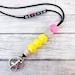 Stylish Yellow Pencil Design | ID Badge & Key Holder | Wood and Silicone Beads | Teacher Nurse Lanyard | ID Card Keychain | Sanitizer Hanger 