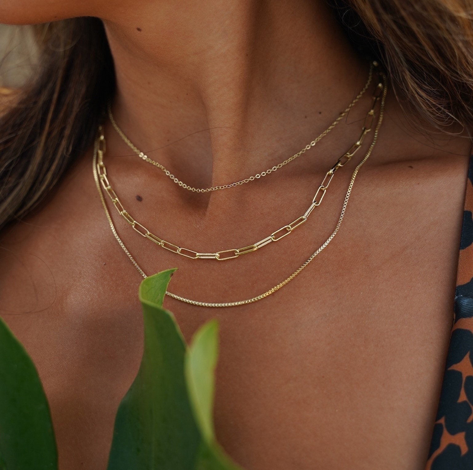 3 Gold Chain Layering Necklaces in One Necklace. Plain Gold Chain, Gol —  Barlow Blue