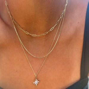 Gold with small diamonds on a North Star pendant. This is perfect for the summer season. This dainty necklace is the perfect stocking stuffer.