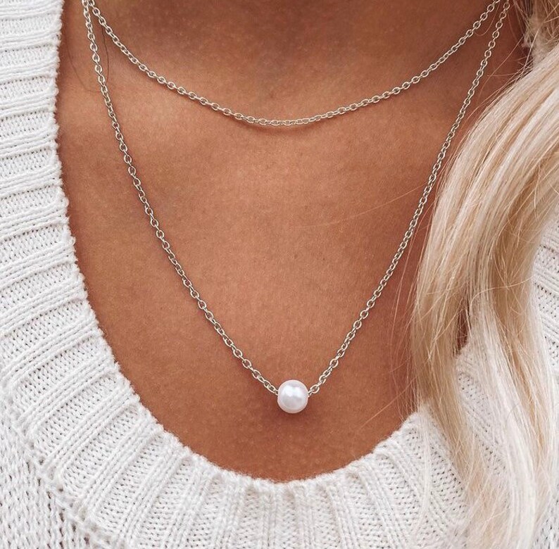 Pearl Necklace Choker Dainty Chain Beach Bride Minimalist Simple Gold Pearl Necklace Choker Dainty Chain Beach Bride Minimalist Simple Gold