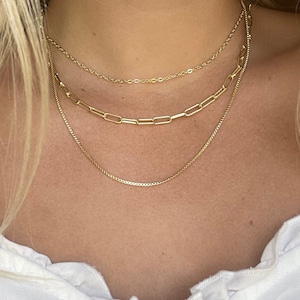 14k gold layered necklace set-Three gold stacking chain set-Dainty triple snake chains-Multi layer paperclip-Everyday fashion-gift for her image 10