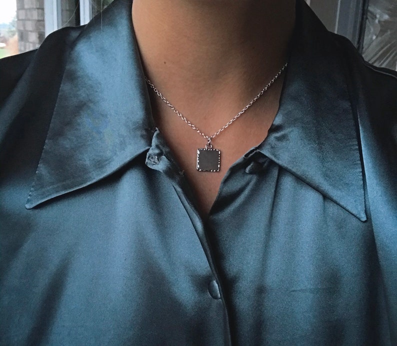 Double Layered necklace set-Square plate necklace-Set of 2 chains-Square Medallion tile-Dainty Everyday geometric Multi strand set
