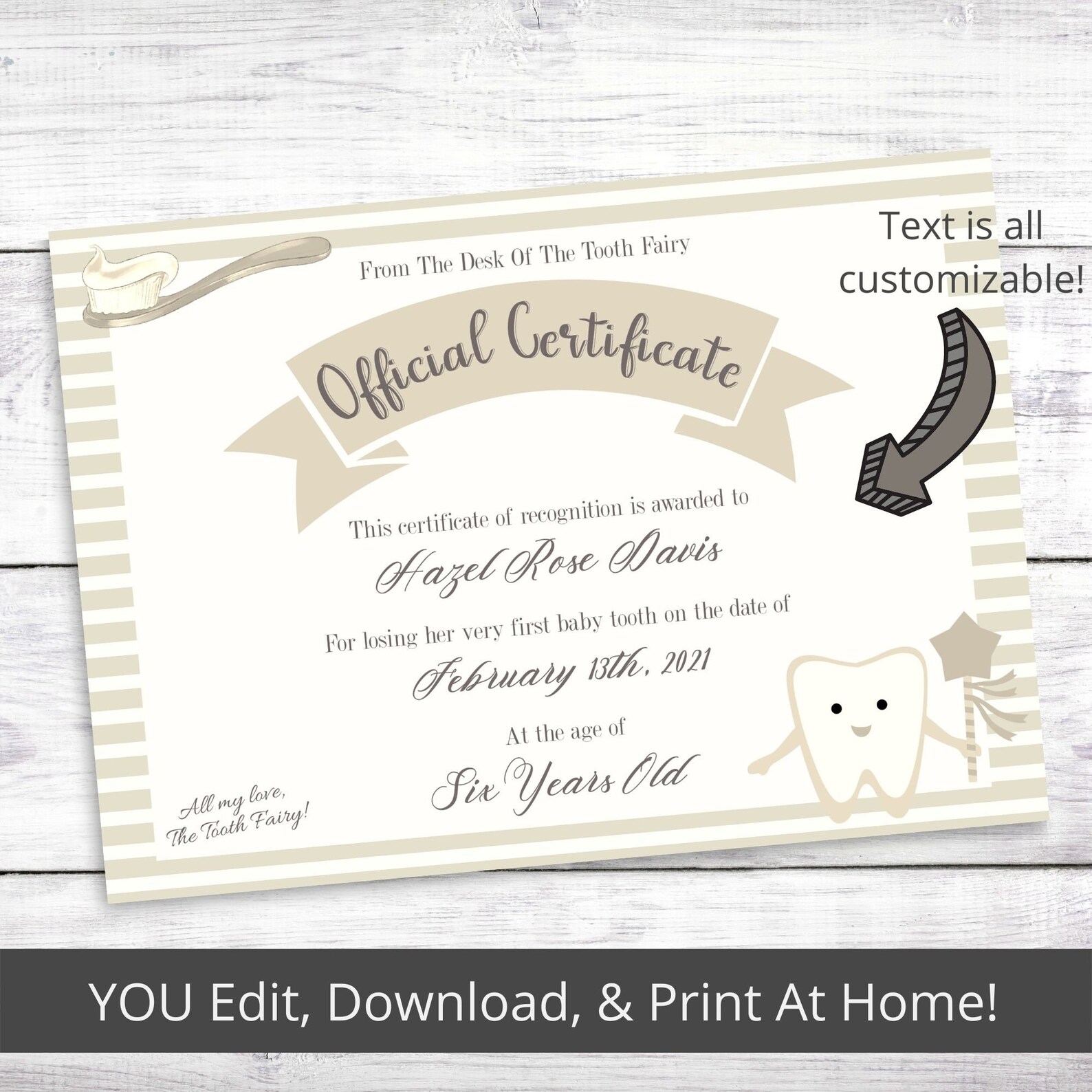 editable certificate from the tooth fairy first lost tooth etsy