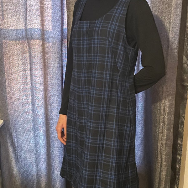 Vintage-inspired Black and Blue Plaid Wool Jumper (1995)