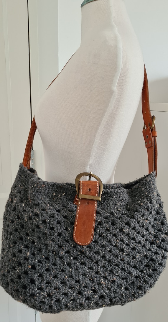 Crochet shoulder bag with belt as shoulder strap / crotched Etsy