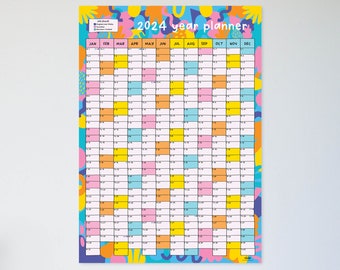 2024 year planner - colourful wall calendar, rainbow stationery, A1 portrait calendar