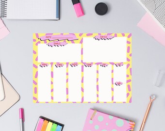 Pink and Yellow Weekly Planner Printable - Digital A4 Week to View Diary in fun print - 80's/90s Jazzy Print at Home.