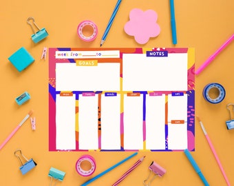 Colourful Weekly Planner Printable - Digital A4 Week to View Diary in fun print - Print at Home.