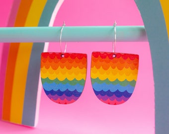 Rainbow Scallop Earrings, Oversize Colourful Statement Jewellery