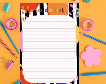 Printable To Do List. Colourful Stationery to Print at Home. Colourful Office Accesories.