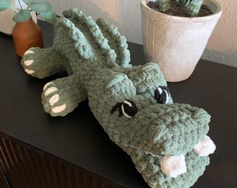 Handmade Alligator Snuggler: 21" Crochet Crocodile Comfort Toy