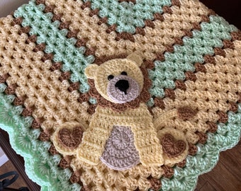 Handmade Lion Crochet Baby Blanket: Granny Square Nursery Decor