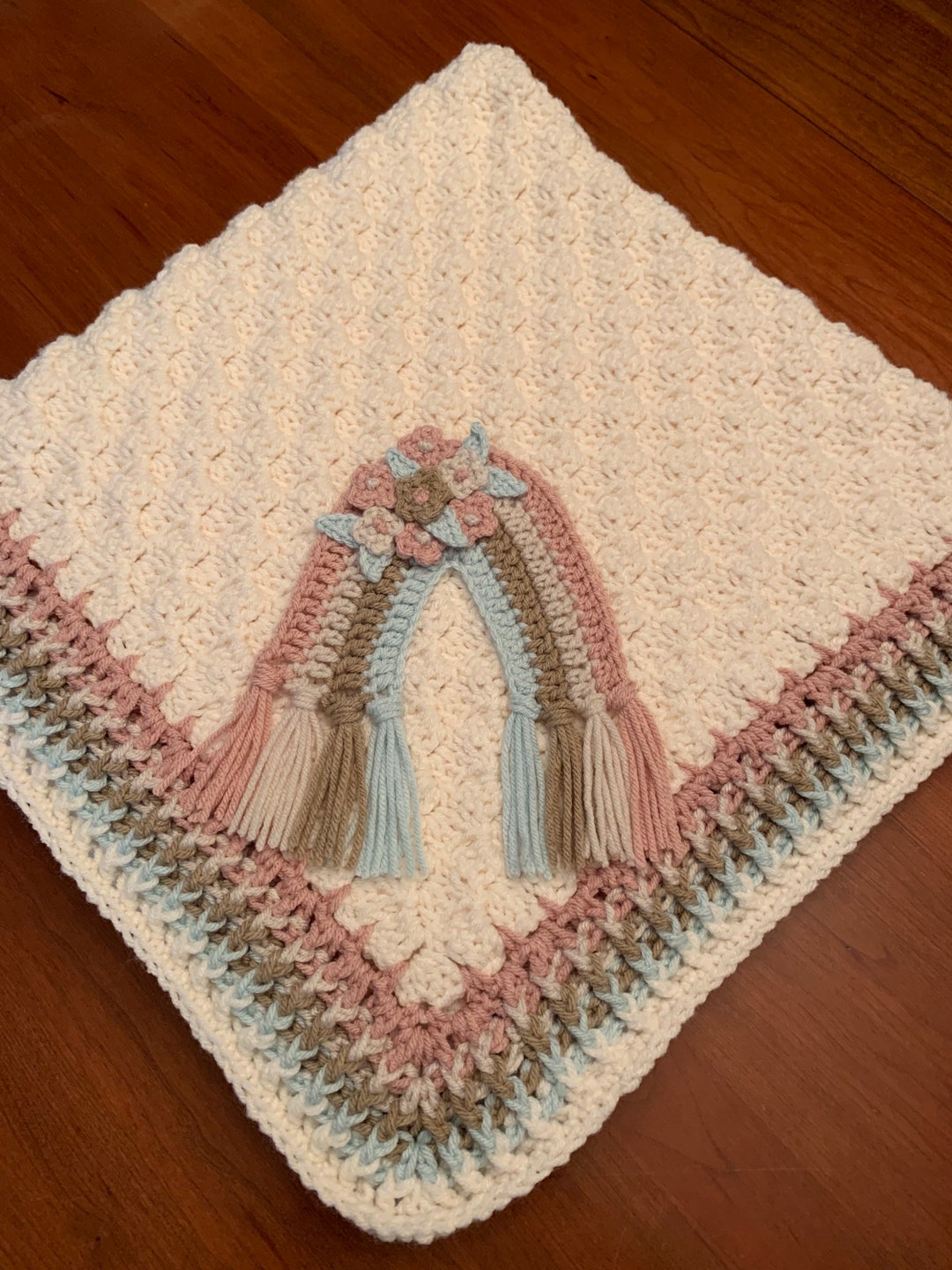 Handmade Crocheted Baby Blanket With Crocheted Boho Floral Etsy