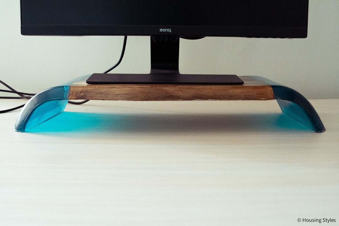 Monitor Stand, Blue Epoxy Furniture, Unique Monitor Stand, Handmade ...