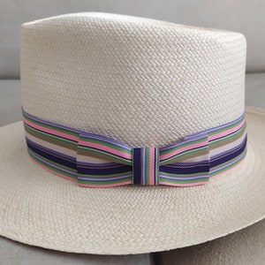 Spring Cabana bow tie grosgrain striped Hat Band, fit all sizes. Easy to attach, handmade. Elegant grosgrain. Nice color combination.