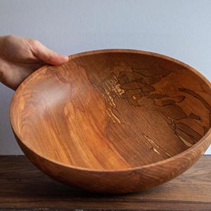 Extra Large Spalted Beech Wooden Bowl: Handmade Rustic Fruit Bowl