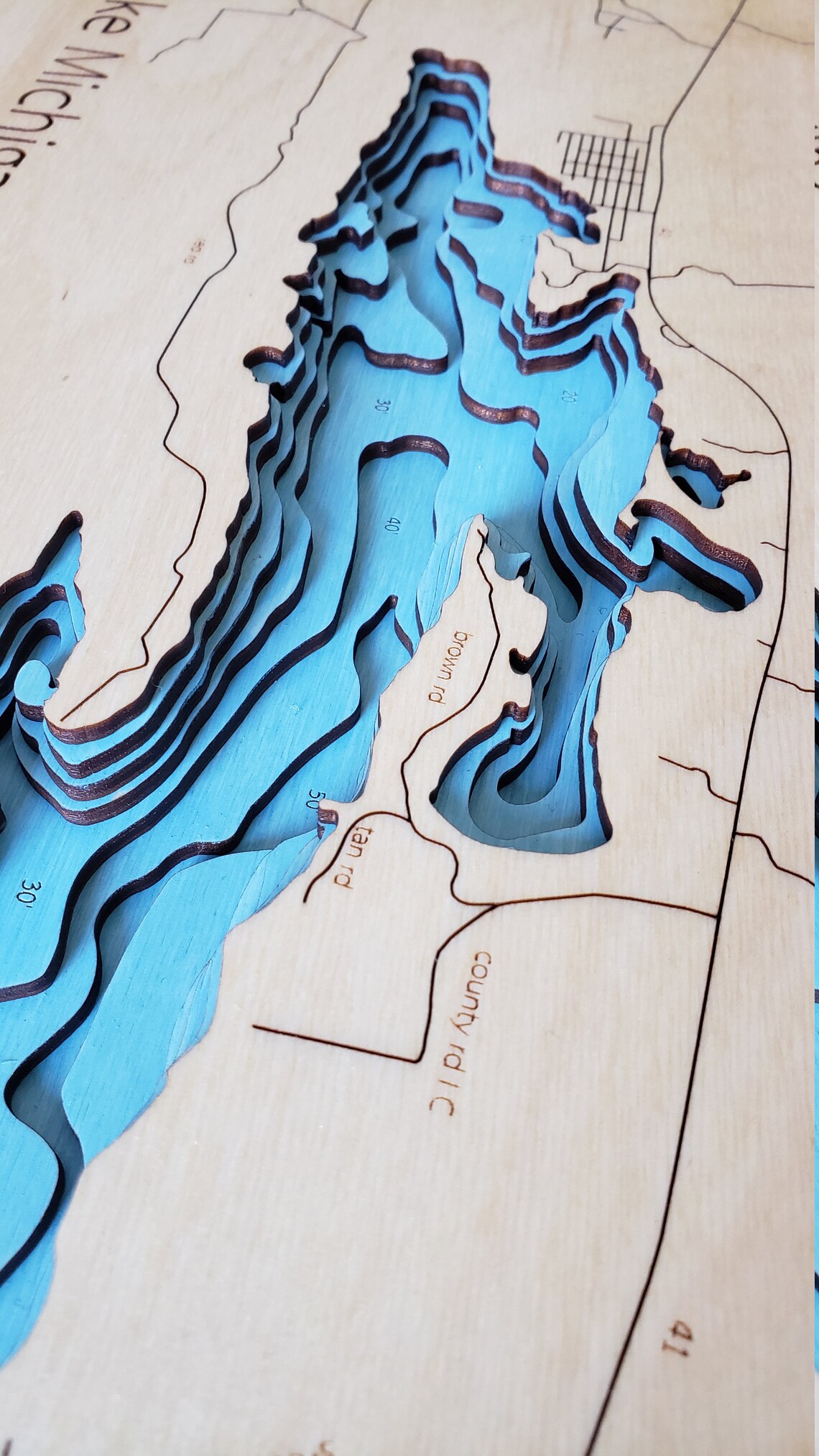 Lake Michigamme Baltic Birch Bathymetric 3d Map Etsy