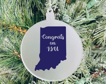 Personalized Indiana state ornament- customized Christmas ornament, vinyl, acrylic ornament, decor, Indiana, custom state ornament