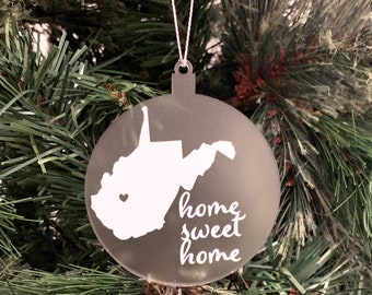 Personalized West Virginia state ornament -customized Christmas ornament, vinyl, acrylic ornament, West Virginia, custom state ornament