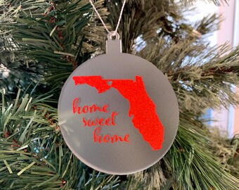 Personalized Florida state ornament - customized Christmas ornament, vinyl, acrylic ornament, decor, Florida, custom state ornament