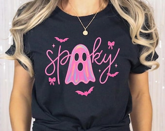 Neon Spooky Ghost Shirt, Halloween Ghost Shirt, Comfort Colors® Ghost Halloween Shirt, Womens Halloween Tee Shirt, Spooky Season Boo Shirt