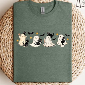 Ghost Black Cat Comfort Colors® Shirt, Spooky Season Halloween Ghost Cat Shirt, Halloween Cat Shirt, Funny Cat Lover Shirt, Halloween Gift