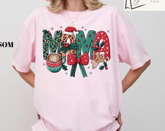 Christmas Mama Coquette Bow Comfort Colors® Shirt, Coquette Bow Mama Christmas Tee Shirt, Candy Cane Shirt, Santa Hot Cocoa Shirt, Xmas Gift