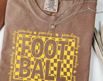 Comfort Colors® Game Day Football Shirt, Football Game Day Tee Shirt, Womens Football Crewneck T-Shirt, Checkered Football Mom Shirt Gift