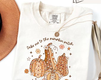 Take Me to the Pumpkin Patch Comfort Colors®Shirt, Trendy Fall Pumpkin Lace Shirt,  Fall Pumpkin Patch Autumn Shirt, Thanksgiving Shirt Gift