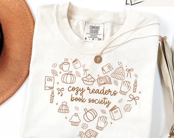 Cozy Readers Book Society Comfort Colors® Shirt, Fall Book Lover Shirt, Autumn Readers Bookish Shirt, Pumpkin Books Shirt, Book Lover Gift