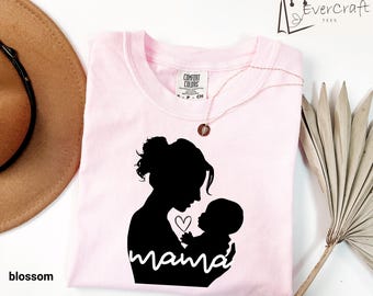 Comfort Colors® Boy Girl Mama T-Shirt, Cute Mama Crewneck Shirt, Mothers Day Gift, New Mom Gifts, Cute Mom Tee Shirt, Pregnancy Reveal Shirt