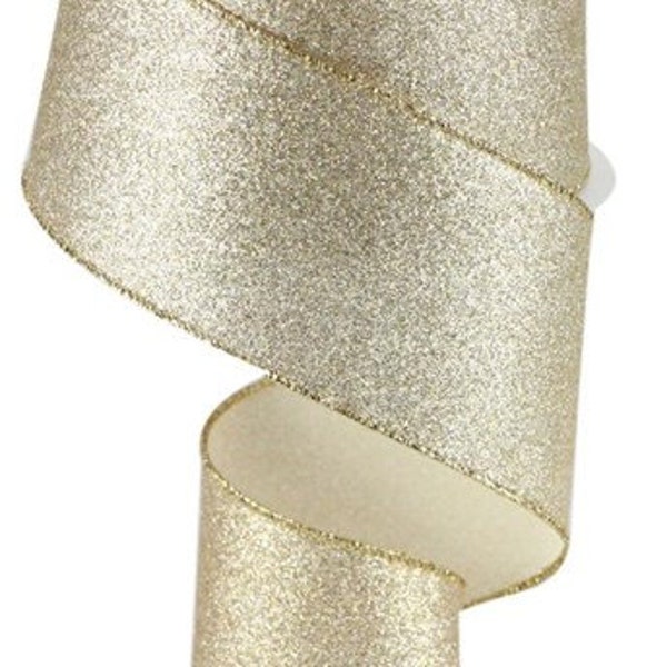 Champagne Shimmer Glitter Wire Edge Ribbon 2.5" x 10 Yard Spool RGC159744