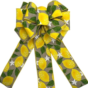 Lemons on Natural Canvas Bow for wreath, floral arrangement, gift, basket, lantern