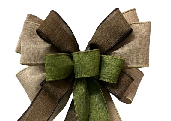 Brown Beige Green Fall Bow For Wreath Garland Front Door Decoration Swag Lantern Basket Gift