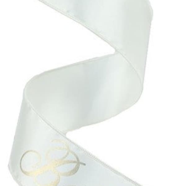 Ivory/Metallic Gold "Beloved" Wire Edge Ribbon For Funeral Floral Arrangements 2.5" wide x 10 yard Spool