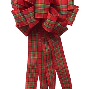 Classic Plaid Christmas Bow for wreath, lantern, Tree Topper, garland, front door decor