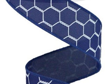 Navy Blue/White Chicken Wire Ribbon, 1.5" x 10 Yard Spool, RGA108219