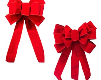 Outdoor Red Velvet Bow for Christmas Wreaths, Front Door Accent, Garland, Lantern, Swags Size Options