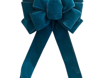 Teal blue velvet bow for wreath, front door decoration, swag, Christmas tree topper