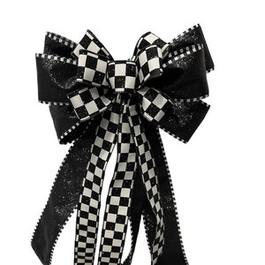 Black/White check add on embellishment for Halloween wreath lantern basket front door decoration garland swag basket tree topper