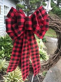 Red Black Buffalo Plaid Christmas Bow for wreath, garland, tree topper, swag, front door decor
