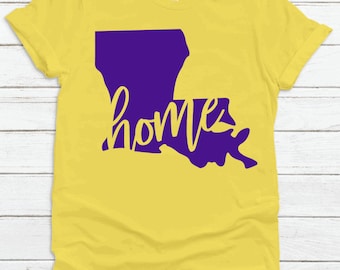 Louisiana Home State Shirt, Southern Shirt, Travel Gift, Louisiana, Purple & Gold Louisiana Shirt, Louisiana State Map Shirt, Vinyl Shirt